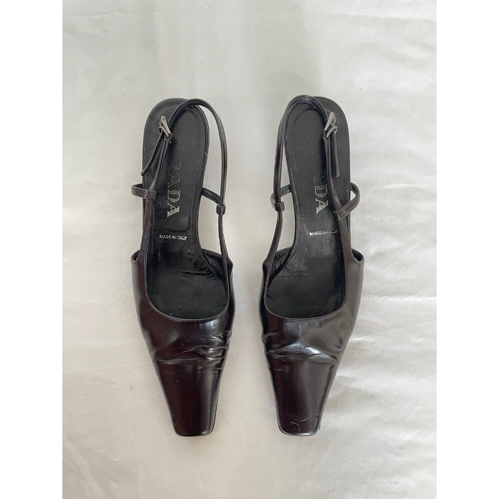 Prada Vintage Burgundy Leather Square Toes Pumps 7 - Picture 2 of 9